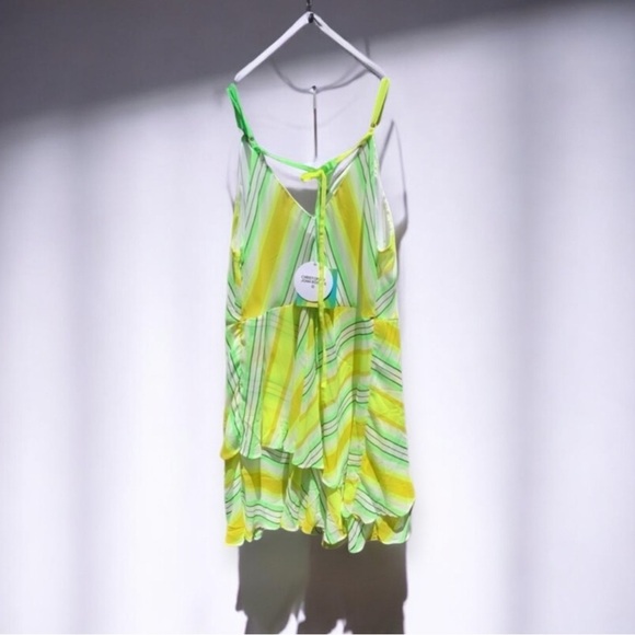 🌻NEW (w/tags) Christopher John Rogers Striped Yellow Green Slip Dress Size 16W - Picture 5 of 9